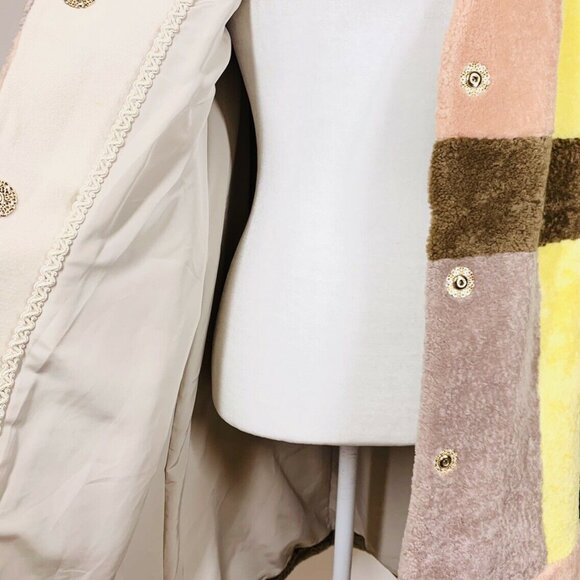 NewReal Merino Sheepskin Shearling Lamb Fur Coat Jacket Pink Yellow Purple Brown - Picture 5 of 7